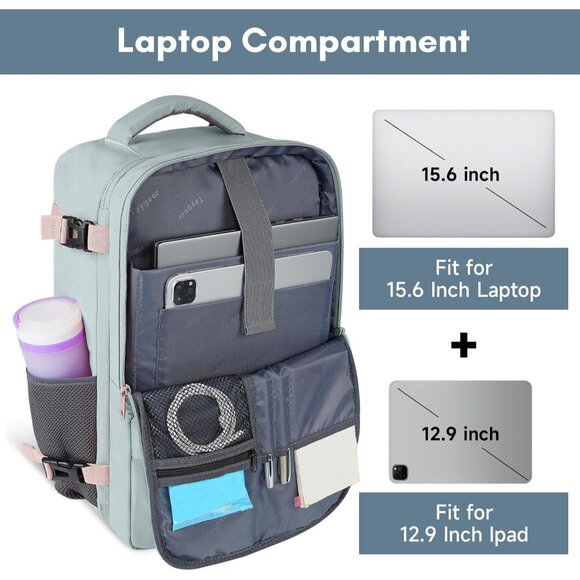 Taygeer Women's Powder Blue Travel Backpack Carry On 15.6inch Laptop Backpack - Picture 5 of 9